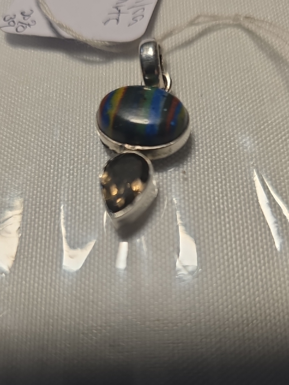 Sterling Silver Rainbow Calsica and Smoky Quartz Pendant - Multicolor
